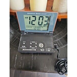 Sharper Image Design Travel Alarm Clock Large Light Up LCD Display + Flashlight